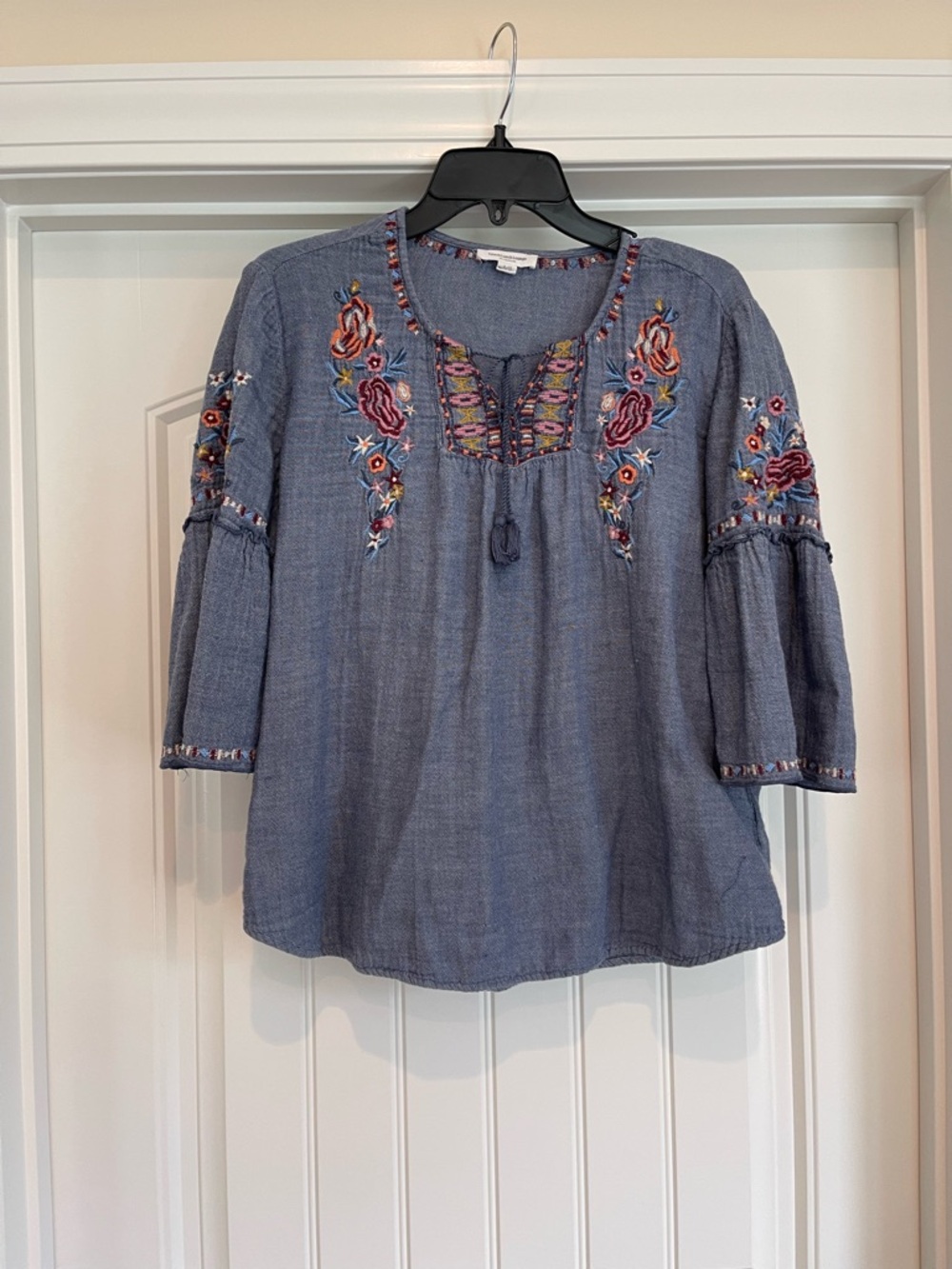 beachlunchlounge Embroidered Chambray Blue Peasant Tunic
